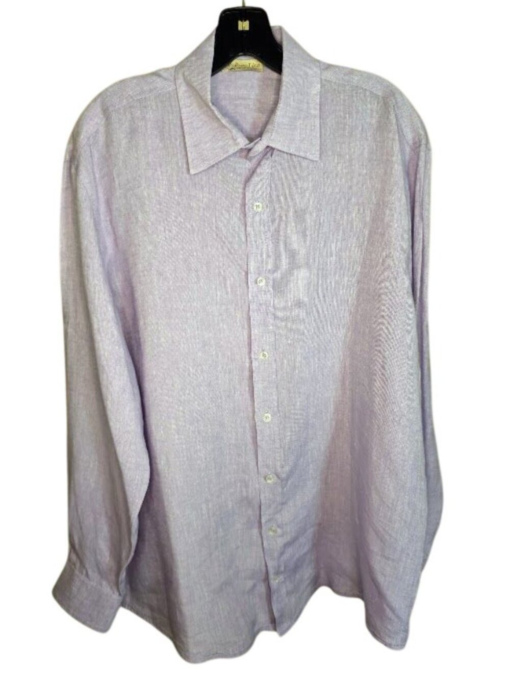 Puro Lino Mens L 100% Linen Shirt Made Italy Lavender Purple Long Sleeve